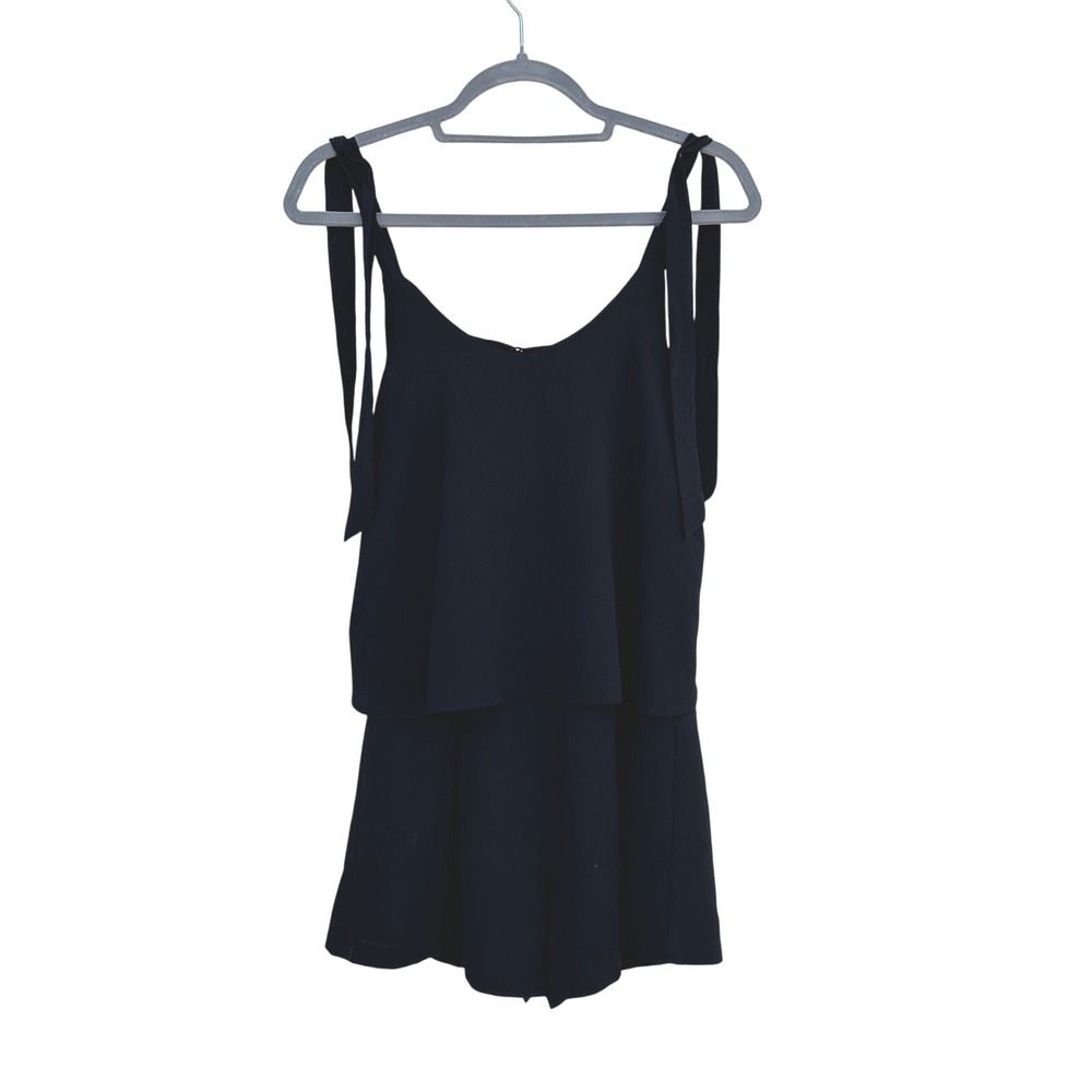 Evelyn‎ Blue Black Open Back Romper, Lined Shorts Blouson, sz S